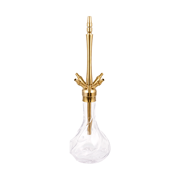 Muster Glas Gold Vierloch-Wasserpfeife aus Edelstahl 64 cm