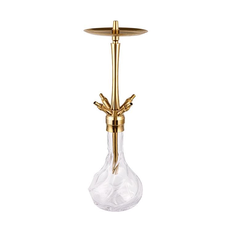 Muster Glas Gold Vierloch-Wasserpfeife aus Edelstahl 64 cm