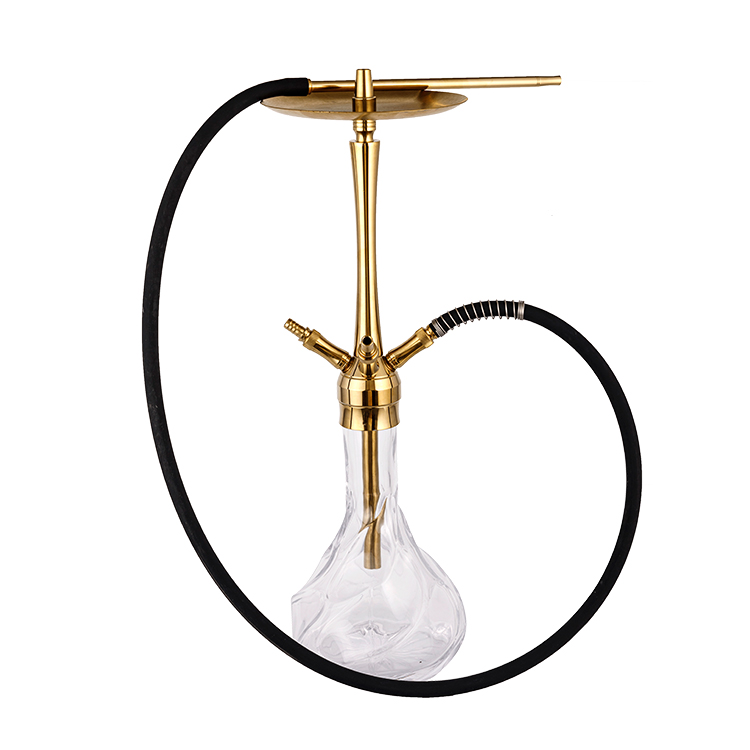 Gemusterte Shisha aus transparentem, goldenem Glas mit vier Löchern aus Edelstahl, 64 cm