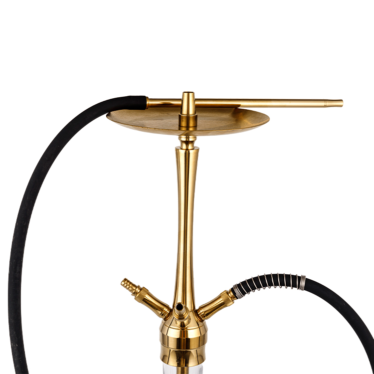 Gemusterte Shisha aus transparentem, goldenem Glas mit vier Löchern aus Edelstahl, 64 cm