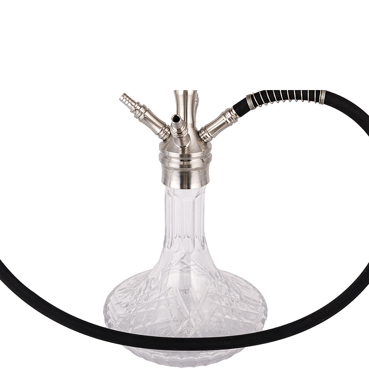 Transparentes Muster Glas Silber Edelstahl Vier-Loch-Shisha 64 cm-1