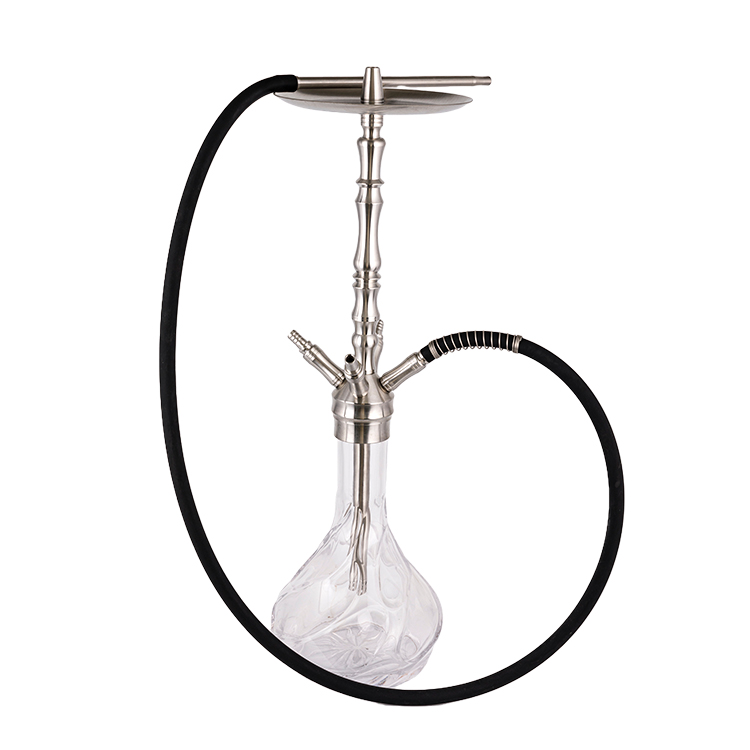 Gemusterte Vier-Loch-Shisha aus klarem Glas, silberfarbener Edelstahl, 64 cm