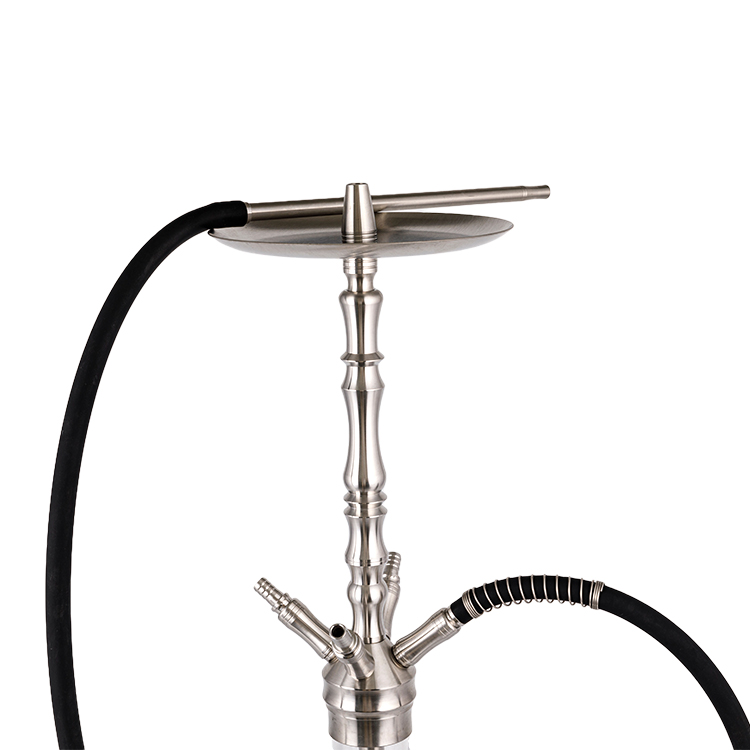 Gemusterte Vier-Loch-Shisha aus klarem Glas, silberfarbener Edelstahl, 64 cm