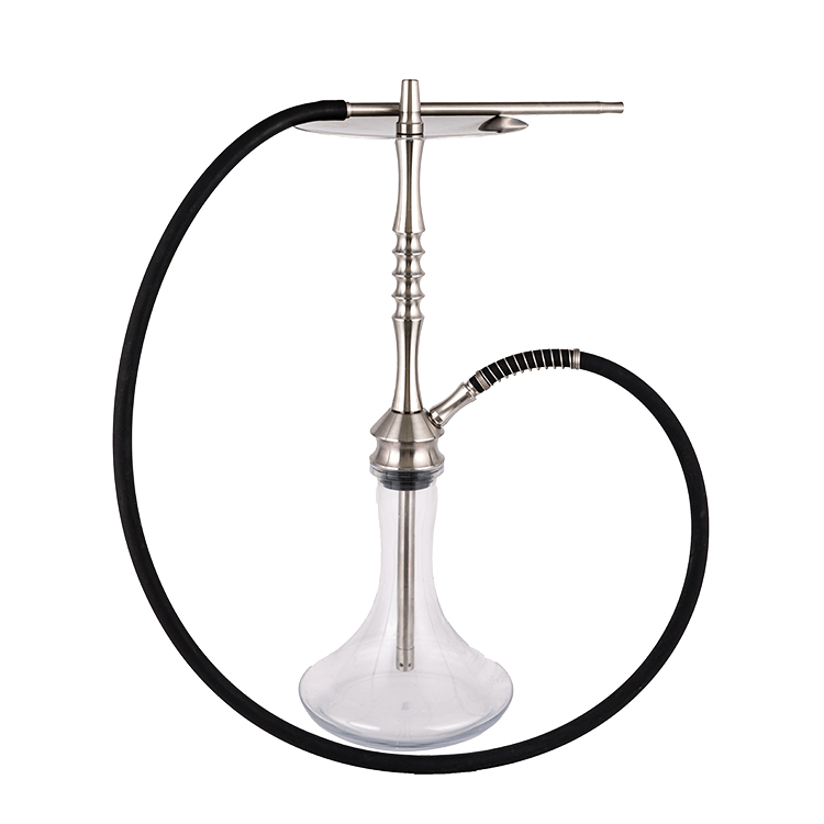 Transparentes Glas, silbernes Edelstahl-Metallrohr, 2 Einloch-Shisha, 68 cm