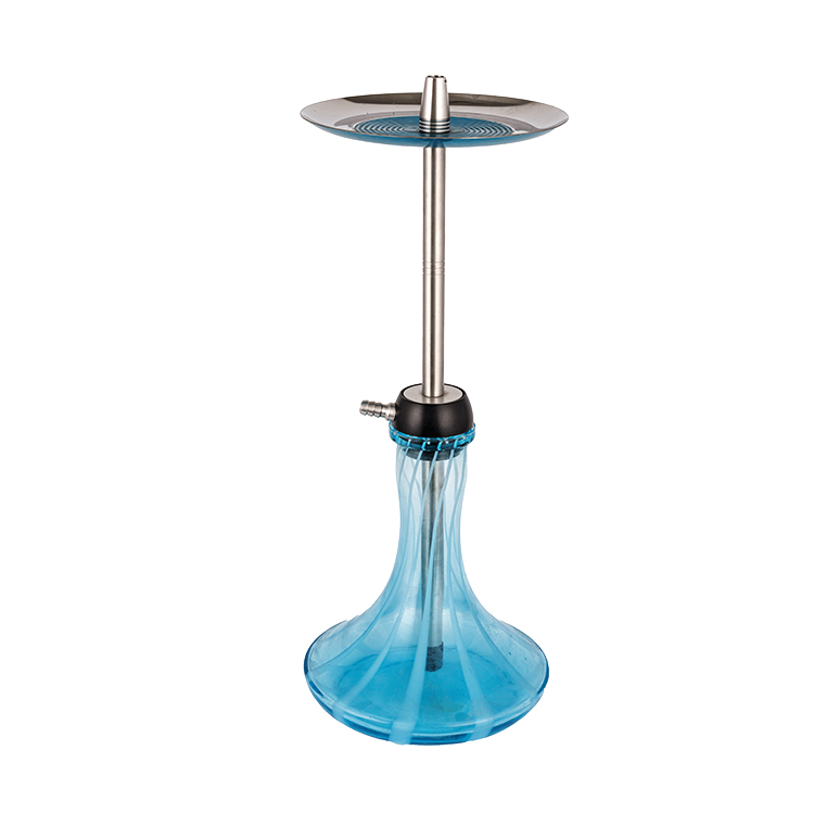 Blau gemusterter Glasbommel + Einloch-Wasserpfeife aus Edelstahl, 56 cm