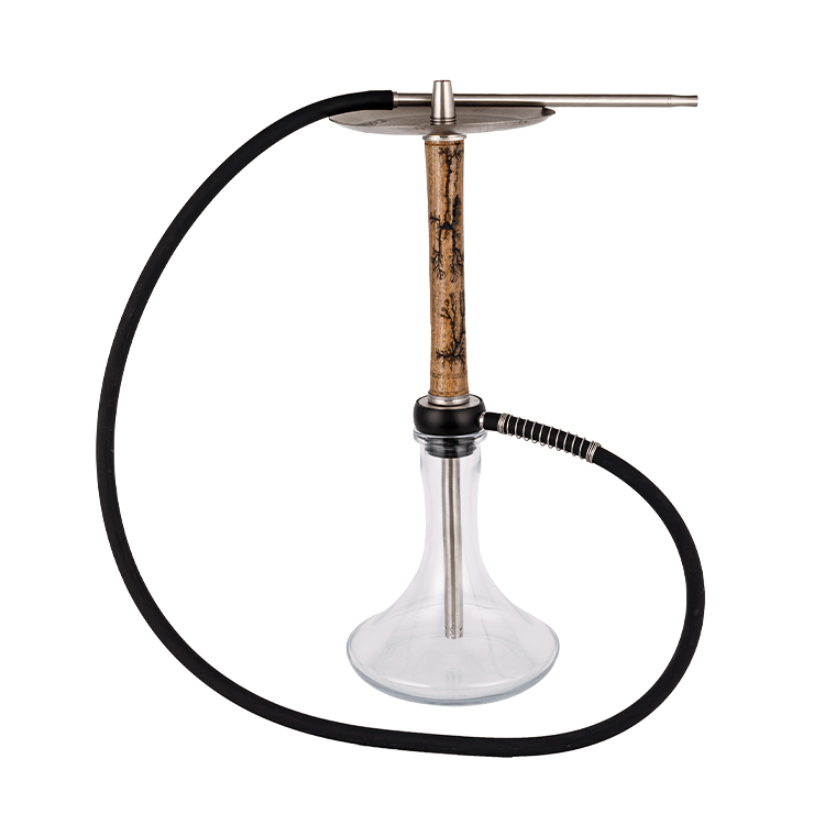 Transparentes Glasholz+Pom+Edelstahl-Holzrohr-2 Einloch-Shisha 58cm