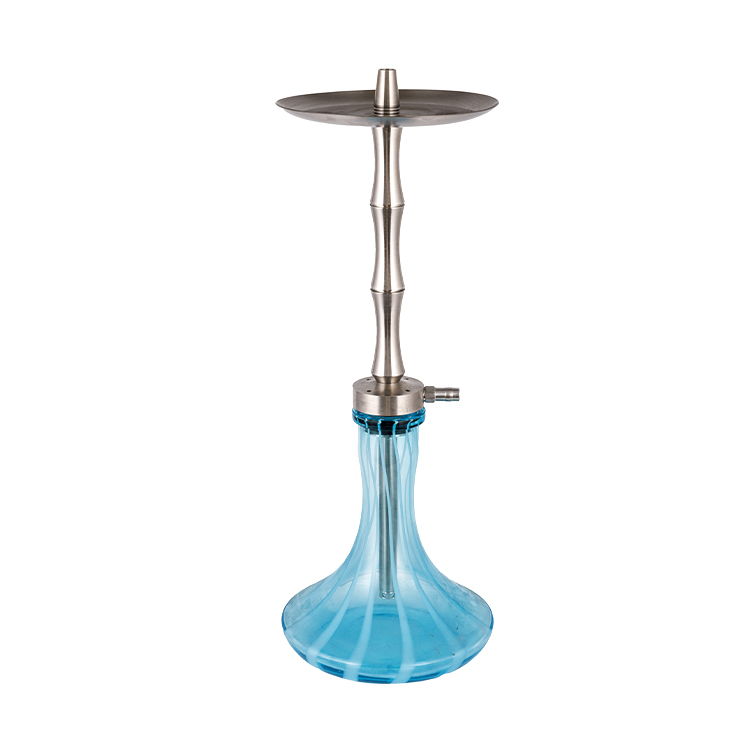 Blau gemustertes Glas, silbernes Edelstahl-Metallrohr, 1 Einloch-Shisha, 60 cm