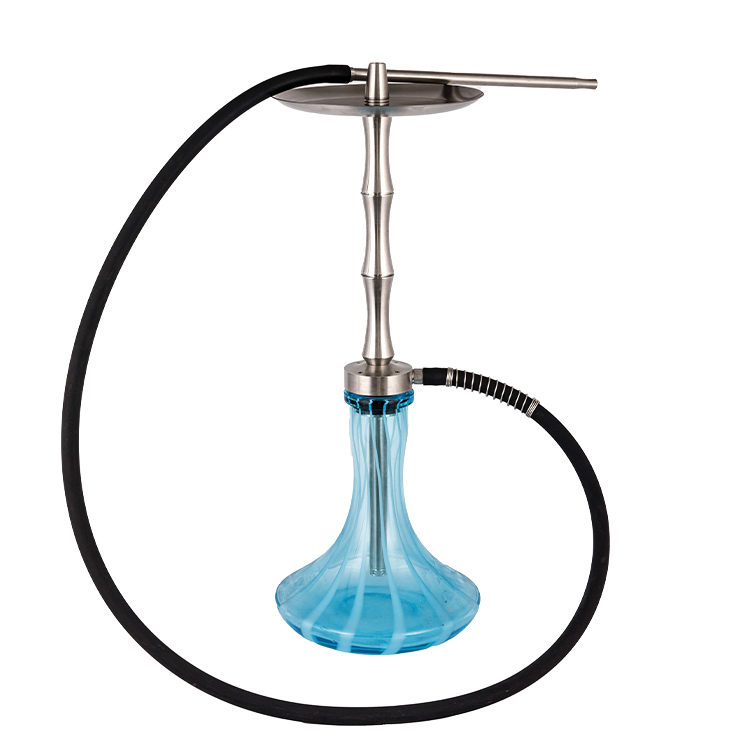 Blau gemustertes Glas, silbernes Edelstahl-Metallrohr, 1 Einloch-Shisha, 60 cm