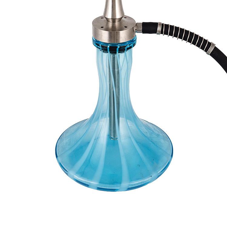 Blau gemustertes Glas, silbernes Edelstahl-Metallrohr, 1 Einloch-Shisha, 60 cm