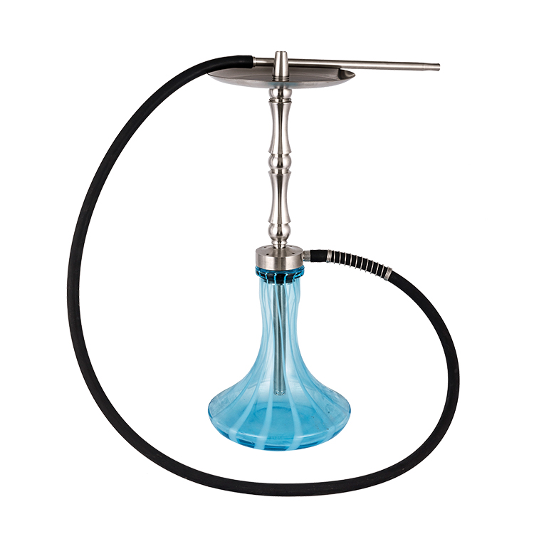 Blau gemustertes Glas, silbernes Edelstahl-Metallrohr, 2 Einloch-Shisha, 58 cm