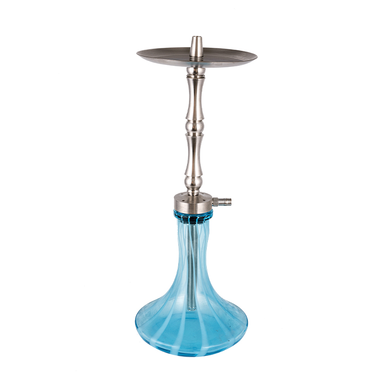 Blau gemustertes Glas, silbernes Edelstahl-Metallrohr, 2 Einloch-Shisha, 58 cm