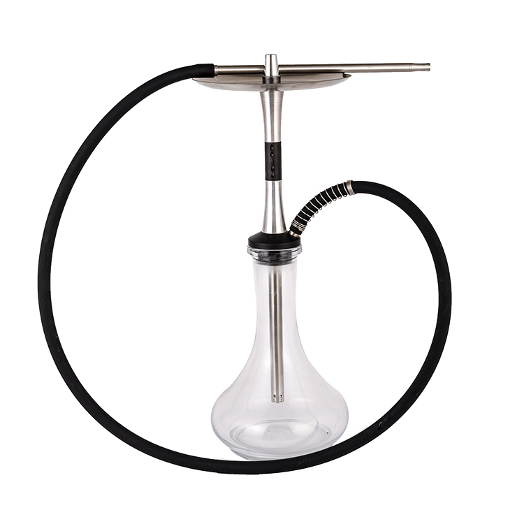 Transparenter Glasbommel + Edelstahlmaterial Silber + schwarzes Metallrohr-3 Einloch-Shisha 56 cm