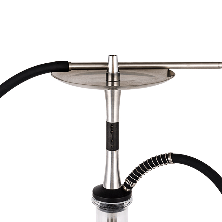 Transparenter Glasbommel + Edelstahlmaterial Silber + schwarzes Metallrohr-3 Einloch-Shisha 56 cm