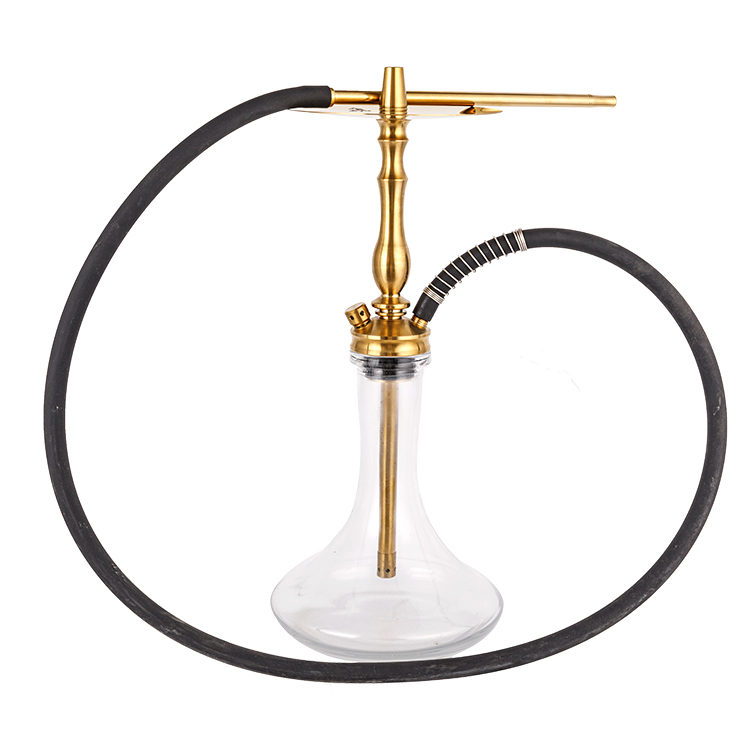 Einloch-Shisha aus transparentem Glas und goldenem Edelstahl, 50 cm