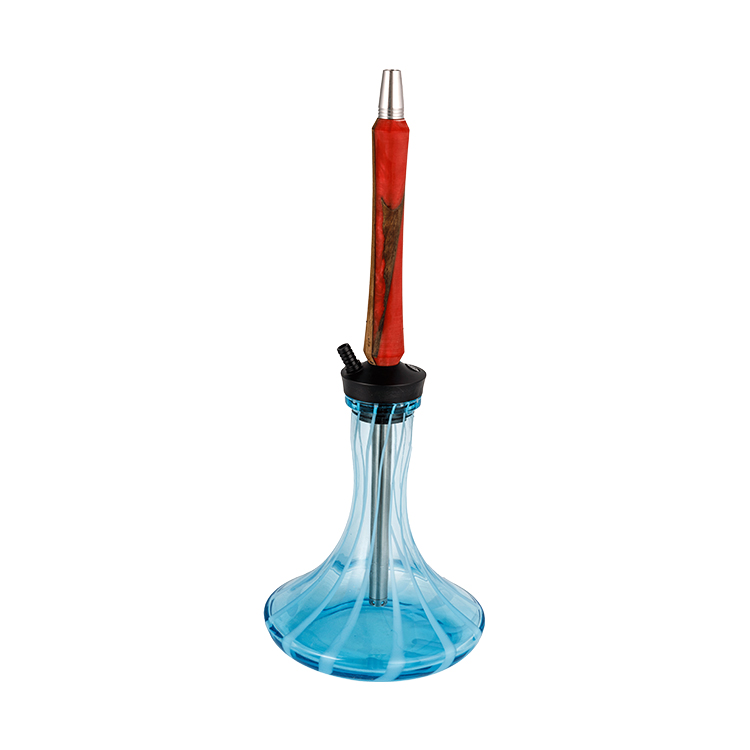 Blau gemusterter Glasbommel + rotes Metallrohr aus Edelstahl mit einem Loch, 56 cm