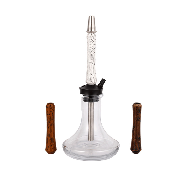 Transparentes Glasholz+Pom+Edelstahl-Holzrohr-3 Einloch-Shisha 58cm