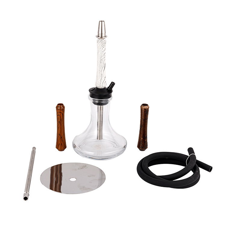 Transparentes Glasholz+Pom+Edelstahl-Holzrohr-3 Einloch-Shisha 58cm