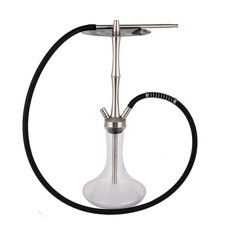 Klarglas-Silber-Edelstahl-Zweiloch-Shisha 58 cm